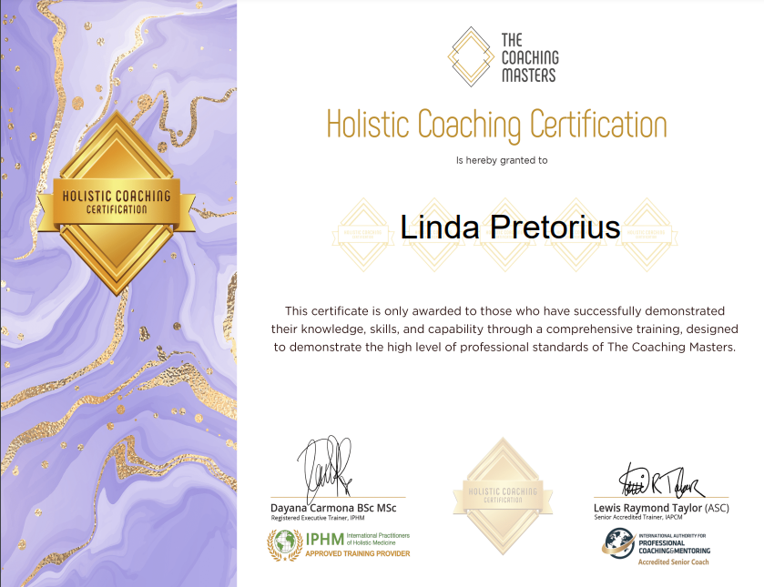 Holistic coaching certification Linda Pretorius