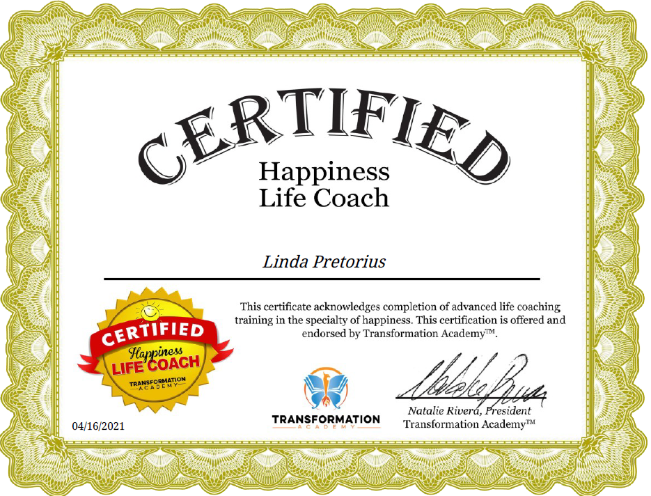 Certified Happiness Life Coach Linda Pretorius